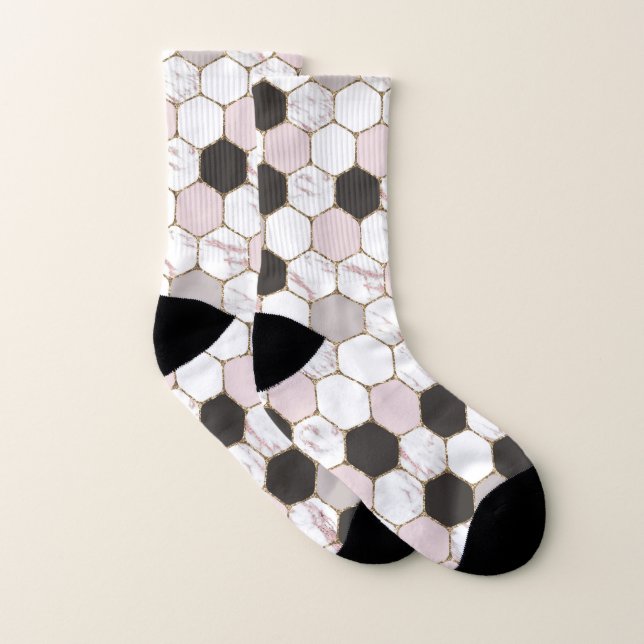 Modern geometrisches Marble Hexagon-Muster Socken (Paar)
