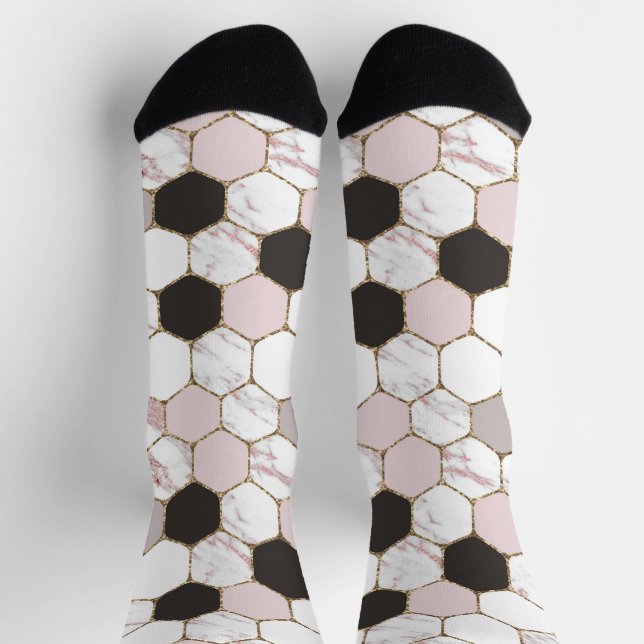 Modern geometrisches Marble Hexagon-Muster Socken (Oben)