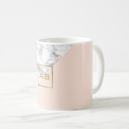 Modern geometrisches Marmor/rosa Monogramm-Logo Kaffeetasse