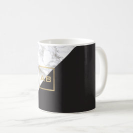 Modern geometrisches Marmor/Schwarz-Monogramm-Logo Tasse