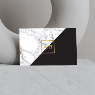 Modern geometrisches Marmor/Schwarz-Monogramm-Logo Visitenkarte