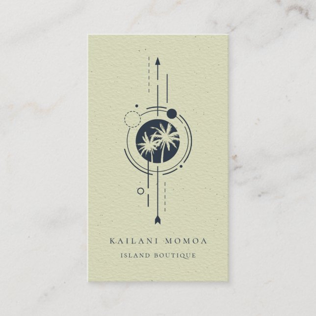 Modern Geometrisches Palm Tree Beach Logo Visitenkarte (Vorderseite)