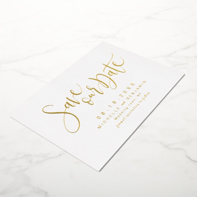 Modern geschriebenes Gold-Script Save the Date ein Folieneinladung (Gedreht)