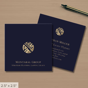 Modern gestaltetes blaues Gold-Logo für Navy Quadratische Visitenkarte
