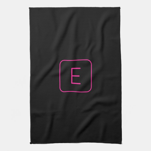Modern gestaltetes Initial-Monogramm | Rosa & Schw Geschirrtuch (Vertikal)