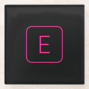 Modern gestaltetes Initial-Monogramm   Rosa & Schw Glasuntersetzer