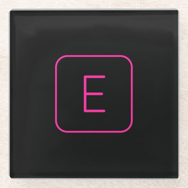 Modern gestaltetes Initial-Monogramm | Rosa & Schw Glasuntersetzer (Vorderseite)