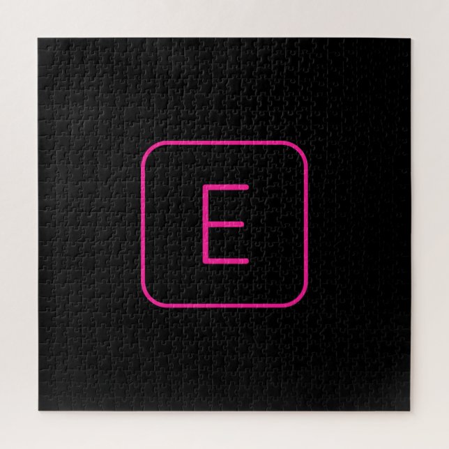 Modern gestaltetes Initial-Monogramm | Rosa & Schw Puzzle (Vertikal)