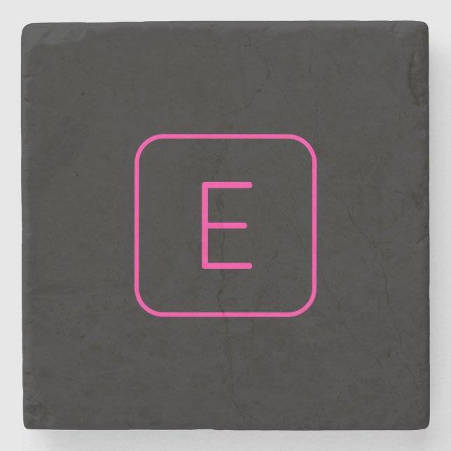 Modern gestaltetes Initial-Monogramm | Rosa & Schw Steinuntersetzer (Vorderseite)