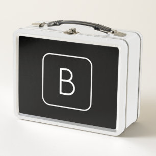 Modern gestaltetes Initial-Monogramm Weiß & Schw Metall Brotdose