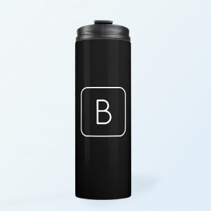 Modern gestaltetes Initial-Monogramm Weiß & Schw Thermosbecher