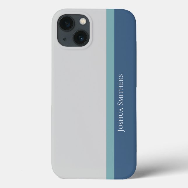 Modern gestreift grau, Aquamarin und blau Case-Mate iPhone Hülle (Rückseite)