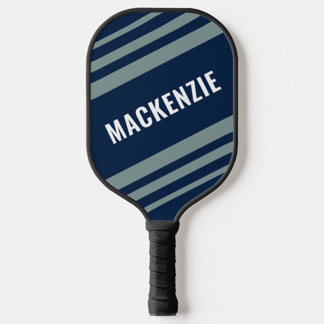 Modern gestreiftes blaugraues Personalisiert Pickleball Schläger (Vorderseite)