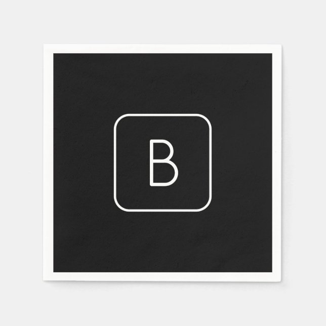 Modern gestyltes Anfangsmonogramm | Weiß und Schwa Serviette (Vorderseite)