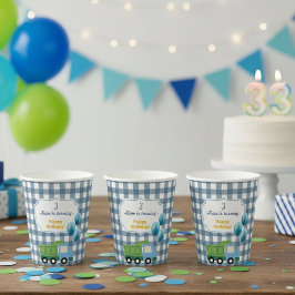 Modern Gingham Blue Construction 3rd Birthday  Pappbecher
