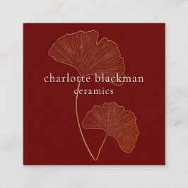 Modern Gingko Leaf QR Code Red Square Card Quadratische Visitenkarte