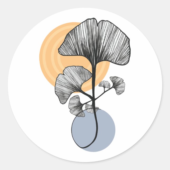 Modern Ginkgo Leaf Botanical Round Sticker  (Vorderseite)