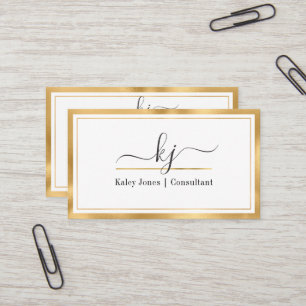 Modern Girl 2 Monogram Script Gold White Visitenkarte