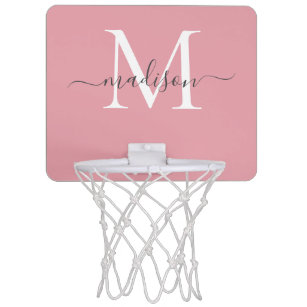 Modern Girl Blush Pink Grau Monogram Script Name Mini Basketball Netz