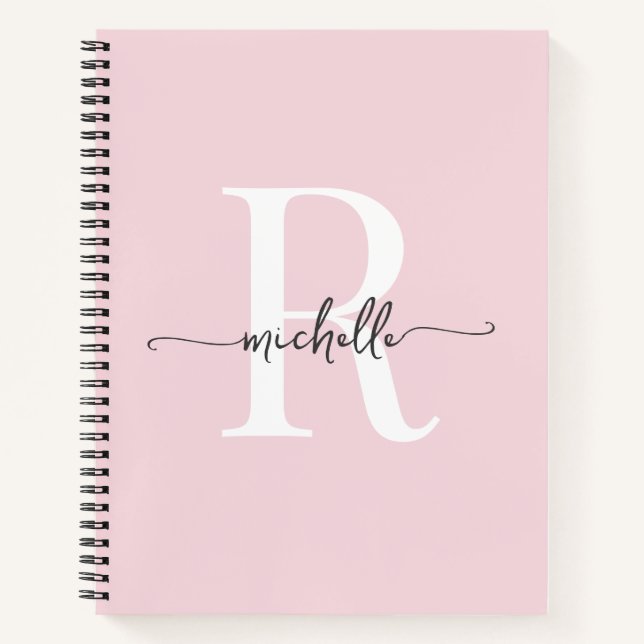 Modern Girl Blush Pink Script Monogram Name Notizbuch (Vorderseite)