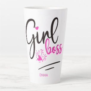 Modern Girl Boss Fun Typografie Pink Black Hearts Milchtasse