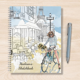 Modern Girl Watercolor Paris Personalisierter Name Notizbuch