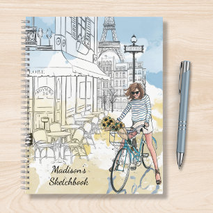 Modern Girl Watercolor Paris Personalisierter Name Notizbuch