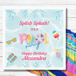 Modern Girls Splish Splash Kids Pool Party Serviette
