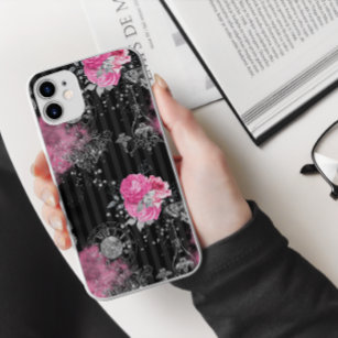 Modern Girly Black & Blush Pink Floral Glitter  Case-Mate iPhone Hülle