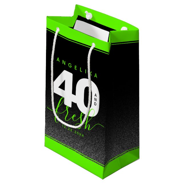 Modern Girly Bright Green 40 und Fresh Kleine Geschenktüte (Vorderseite Schrägansicht)
