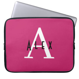 Modern Girly Bright Pink Monogram Initial + Name Laptopschutzhülle