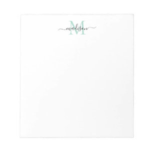 Modern Girly Chic Script Monogram Mint Green Teal Notizblock
