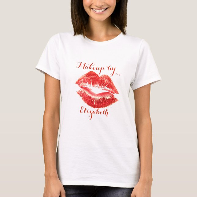Modern Girly Glitzer Red Lips, Makeup artist T-Shirt (Vorderseite)