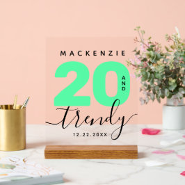 Modern Girly Mint Green 20 und Trendy Birthday Acrylschild