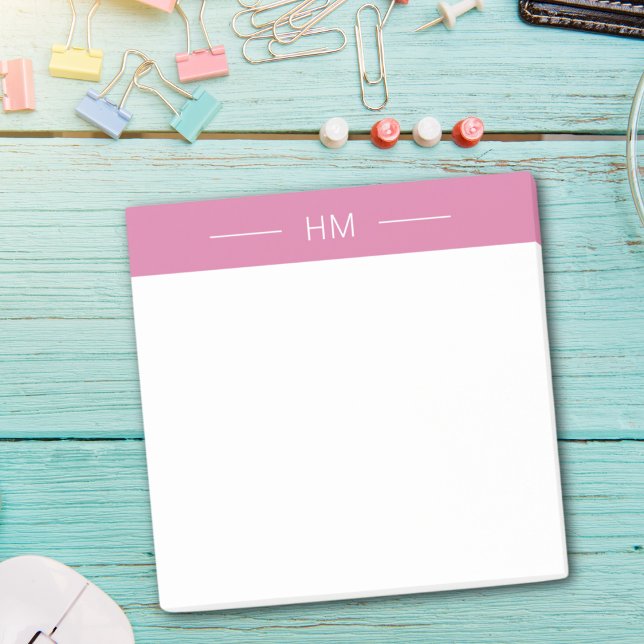 Modern Girly Pink Monogram Initialen Post-it Klebezettel (Von Creator hochgeladen)