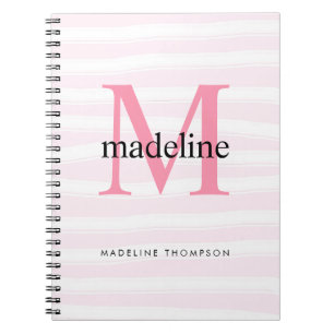 Modern Girly Pink Stripes Monogramm Anfangsname Notizblock