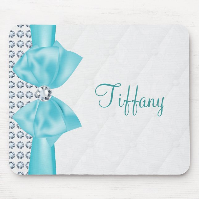 Modern Glam Aquamarin Türkis Bow & Diamonds Mousepad (Vorne)