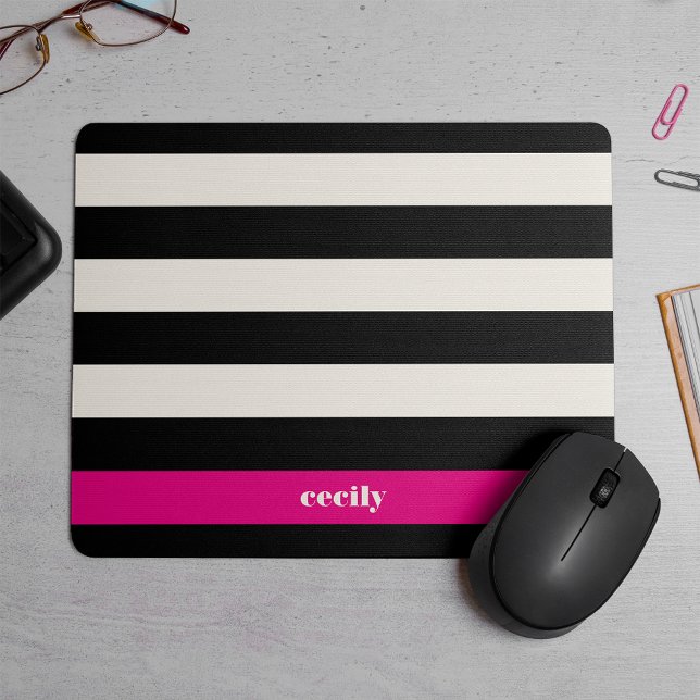Modern Glam Black, Cream & Fuchsia Strip Mousepad (Von Creator hochgeladen)