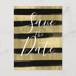 Modern Glam Black Gold Paint Stroke Save the Date Ankündigungspostkarte