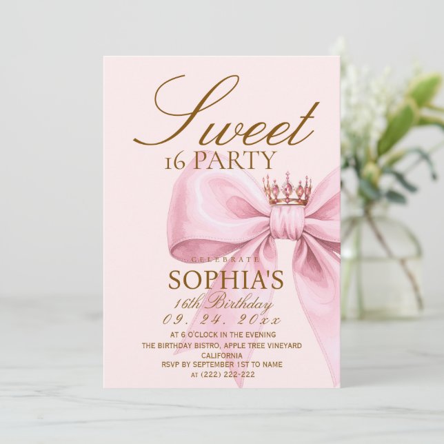 Modern Glam Blush Pink Sweet 16 Party Einladung (Stehend Vorderseite)