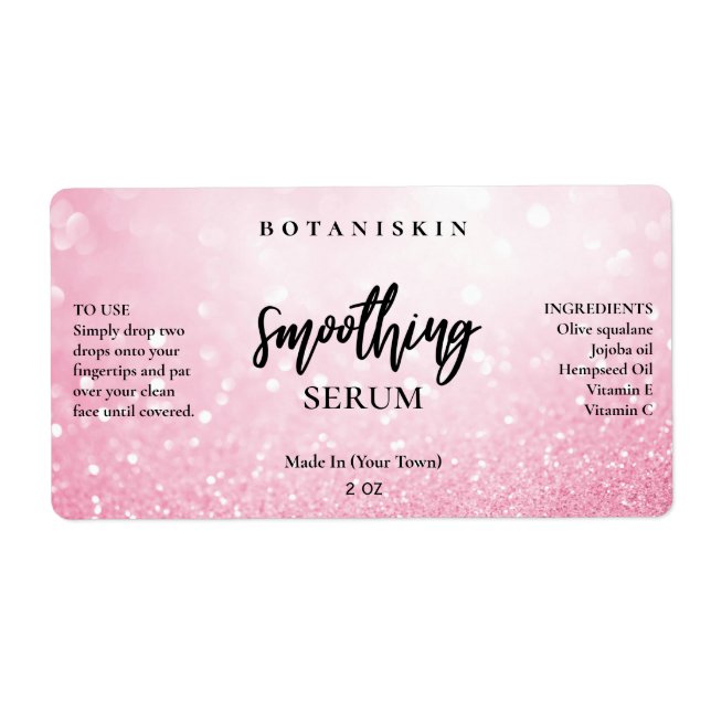 Modern Glam Bokeh Pastel Pink Face Serum Labels (Vorne)