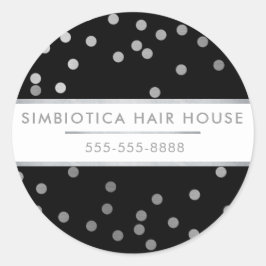 MODERN GLAM CONFETTI polka dot silber schwarz Runder Aufkleber