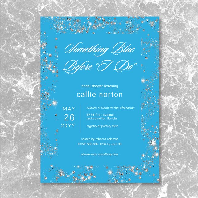 Modern Glam Diamond etwas Blaues Brautparty Einladung (Modern Glam Diamond Something Blue Bridal Shower Invitation)
