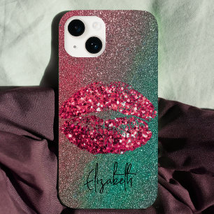 Modern Glam Glittery Kiss Lipstick Impressum Case-Mate iPhone 14 Hülle