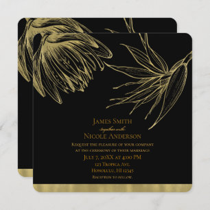 Modern Glam Gold & Black Tropical Botanical Floral Einladung