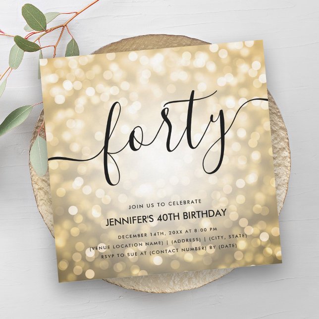 Modern Glam Gold Glitzer Lights 40. Geburtstag Einladung (Modern Glam Gold Glitter Lights 40th Birthday Invitation)