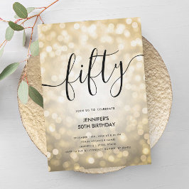 Modern Glam Gold Glitzer Lights 50. Geburtstag Einladung