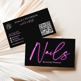 Modern glam lila Neon-Nägel-Script-Logo qr Visitenkarte
