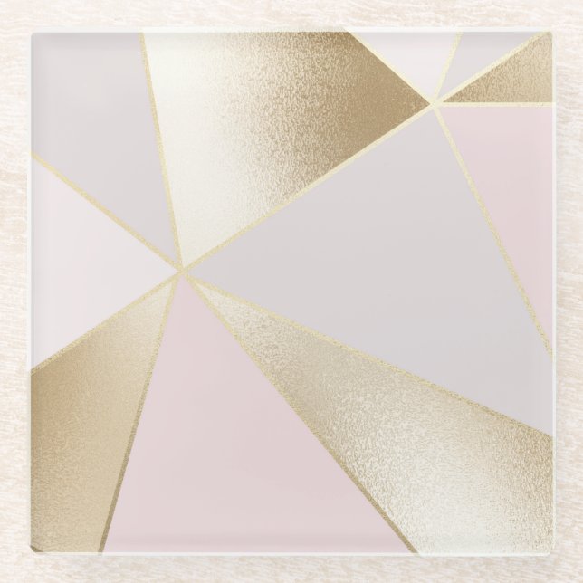 Modern Glam Pink Gold Geometric Glasuntersetzer (Vorderseite)