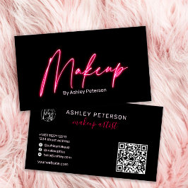 Modern glam pink neon makeup script logo qr code visitenkarte